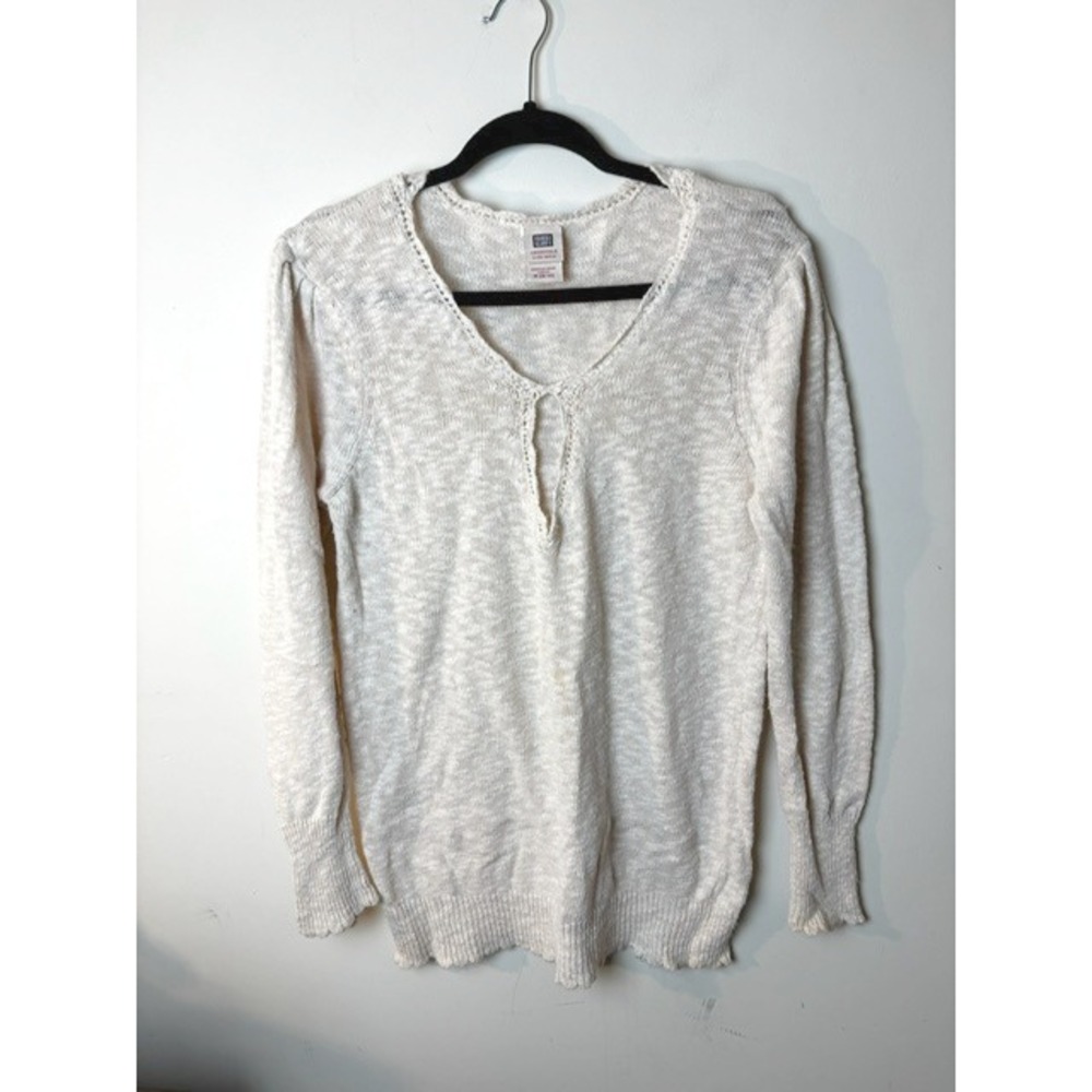 Faded Glory Womens Medium Layering Knit Cream‎ White Textured V Neck Cottage